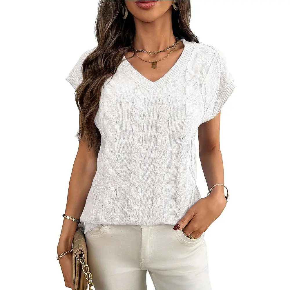 Ceco de Punto sin Mangas con Diseño de Flores Trenzadas, Fibra de Poliéster 00%, Inserción en el Hombro, Estilo Primavera...