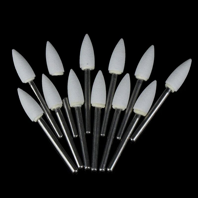 12pcs / Set Dental White Polishing Stones Flame Cone shape burs Arkansas Stone Bur Fit For High Speed Handpiece