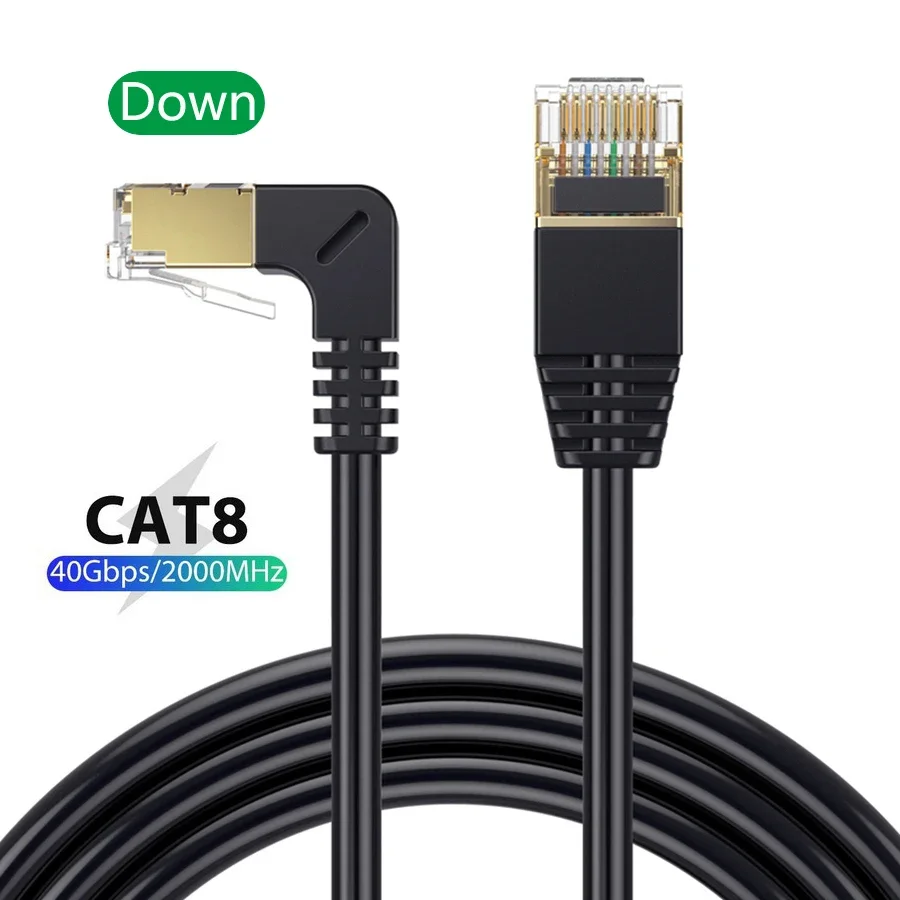 BSN Ultra Slim Cat8 Ethernet Cable SFTP 40Gbps 2000MHz Cat 8 RJ45 Network Lan 90 Degree UP Down Angle Internet Ethernet Cable view 4