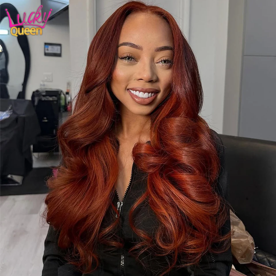 

Ombre Ginger Orange Human Hair Brown Wigs Transparent Lace 13X6 Body Wave Pre Plucked Front 5X5 Closure 180 Density For Women