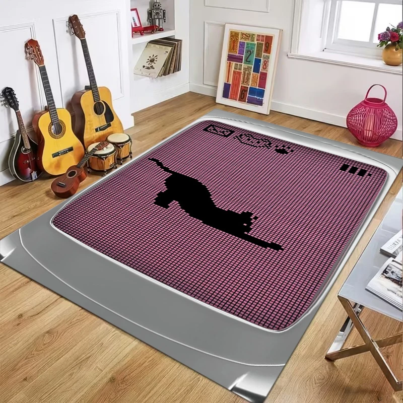 Retro 90s Cell Phone Print Area Rug Non-Slip Washable Fun Nostalgic Gaming Room Floor Mat for Living Room Bedroom