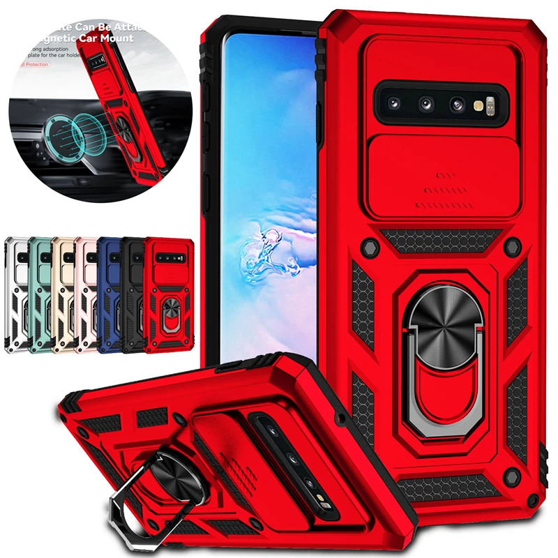 For Samsung Galaxy S10 S10 Plus Case Slide Camera Lens Protect Phone Case For Samsung S10 Plus Magnetic Ring Holder Back Cover