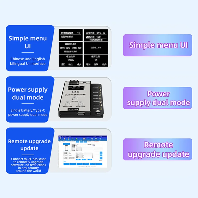 Battery Health Repair Instrument with 0.96 inch OLED Display for Phone i2C KC02S IP11-15PM Battery Problem  Maintenance Device