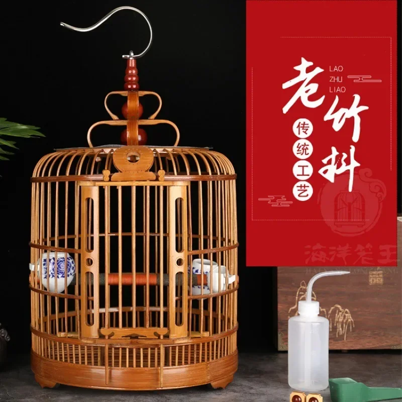 Thrush Bird Cage Bamboo Full Set of Accessories Boutique Handmade Bird Cage Octopus Bird Cage Bamboo Large Bird Cage bird house