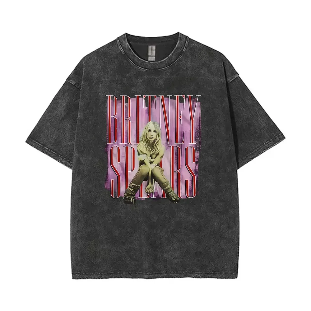 The Britney Tour 2001 clásico Retro Britney Spears Vintage lavado camiseta hombres mujeres Casual de gran tamaño de manga corta ropa de calle