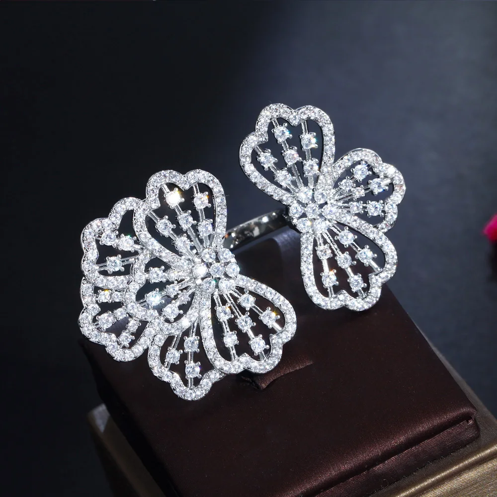 CWWZircons Shiny Zirkonia Einstellbare Lassen Blume Große Finger Ringe für Frauen Party Engagement Schmuck Zubehör R219 – Detail 8