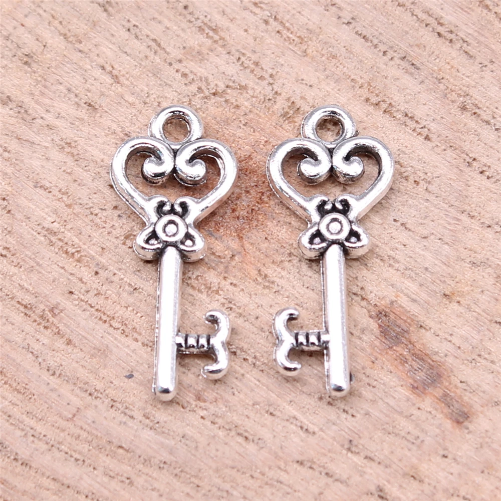 WYSIWYG 20pcs Charms Vintage Skeleton Key 21x9mm Tibetan Bronze Silver Color Pendants Antique Jewelry Making DIY Handmade Craft