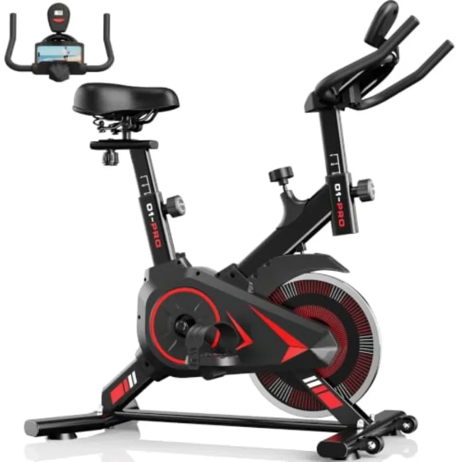 Home gym exercise bike with 350 LB capacity, steel frame, black color, smooth magnetic resistance and adjustable seat