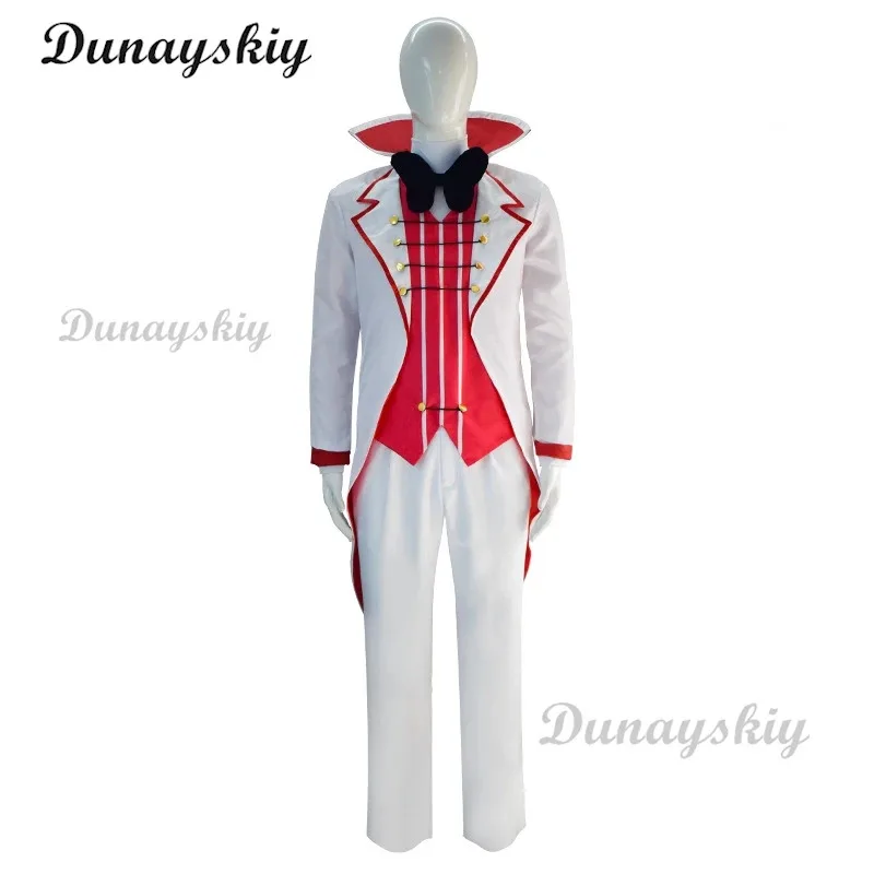 Hazbin Lucifer Cosplay Anime Hotel Morningstar Cosplay disfraz peluca traje blanco diablo infierno fiesta de Halloween disfraz de hombres adultos