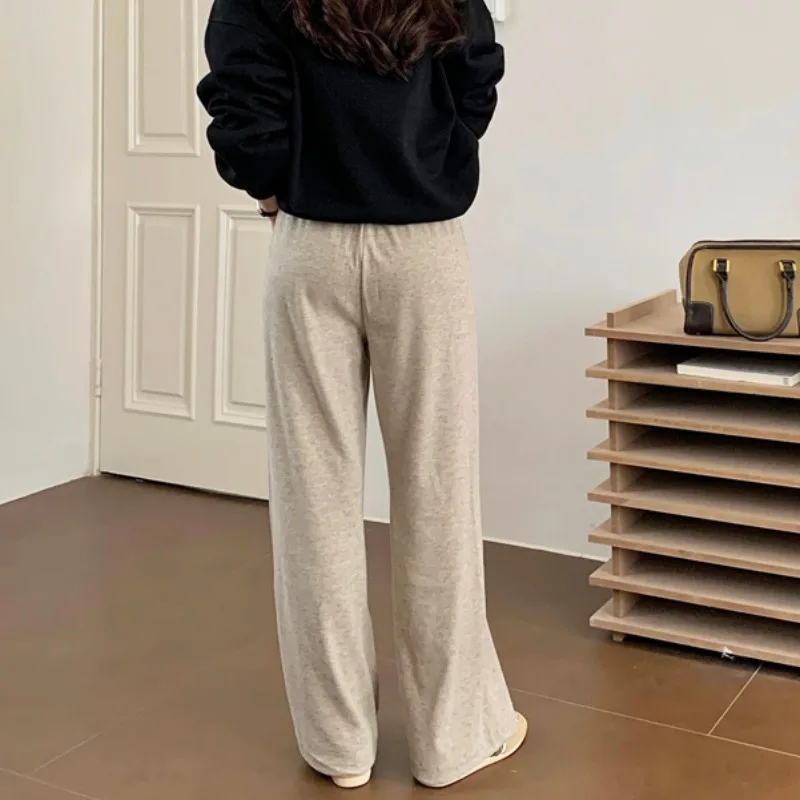 ارتفاع الخصر واسعة الساق سراويل تقليدية المرأة 2025 الكورية Sle الخريف الشتاء فضفاض مستقيم ثنى كسول الطابق طول Spor #5