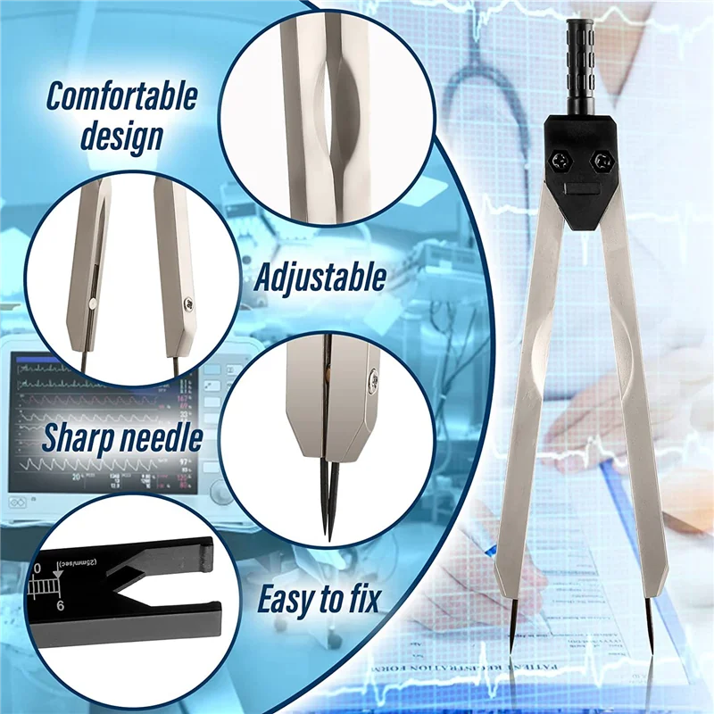 EKG Calipers ECG Caliper Measuring Tool with Ruler Black Caliper Divider for Nurse or Doctor