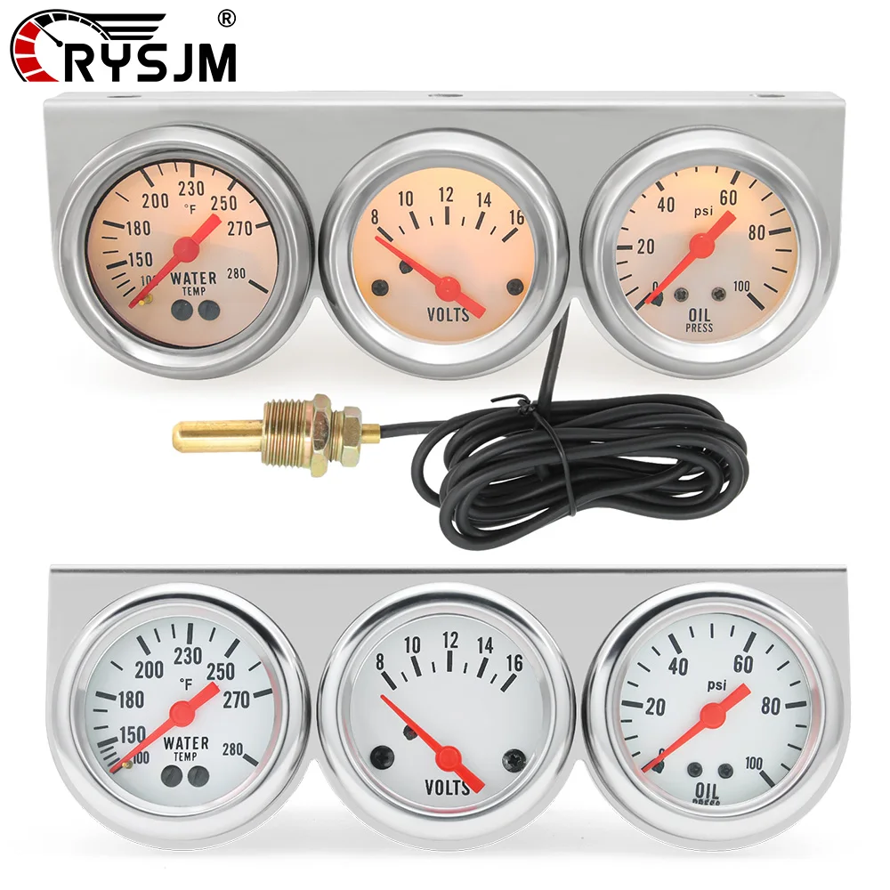 

3 IN 1 Car Gauge Water Temp + Voltage + Oil Pressure Gauge Meter with LED Light for Car Marine Trucks Tractor Triple Gauge Set