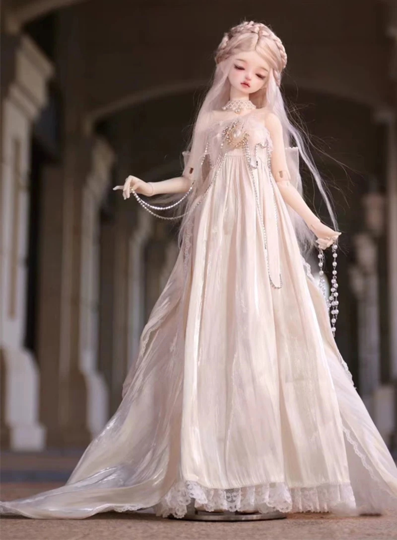 4-Piece Set 1/4 BJD Doll's Clothes Suit Elegant Trailing Princess Dress Main Skirt Tail Back Clip Bow Hairpin Fit Action Body - view 2
