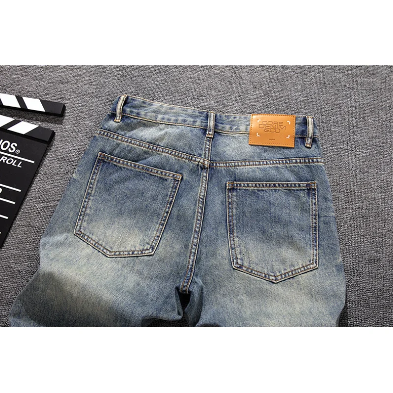 

Fashionable street ripped fabric printed jeans for men, loose straight leg wide leg retro and cool Y2K pants