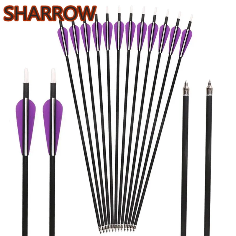 

12/24Pcs 30" Archery Carbon Arrow Spine 500 Arrows Mix Carbon With Broadhead For Outdoor Shooting Targeting Practice Accessories