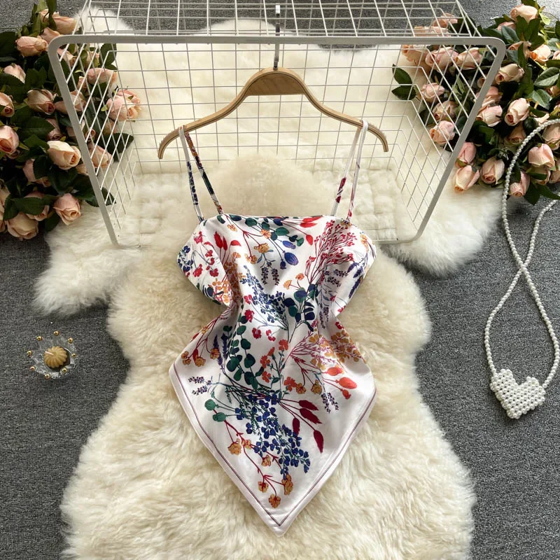

Women Sexy Backless asymmetrical lace-up Camis Print Tank Top Chic One-piece Corset Bustier Summer Beach vacation Crop Top