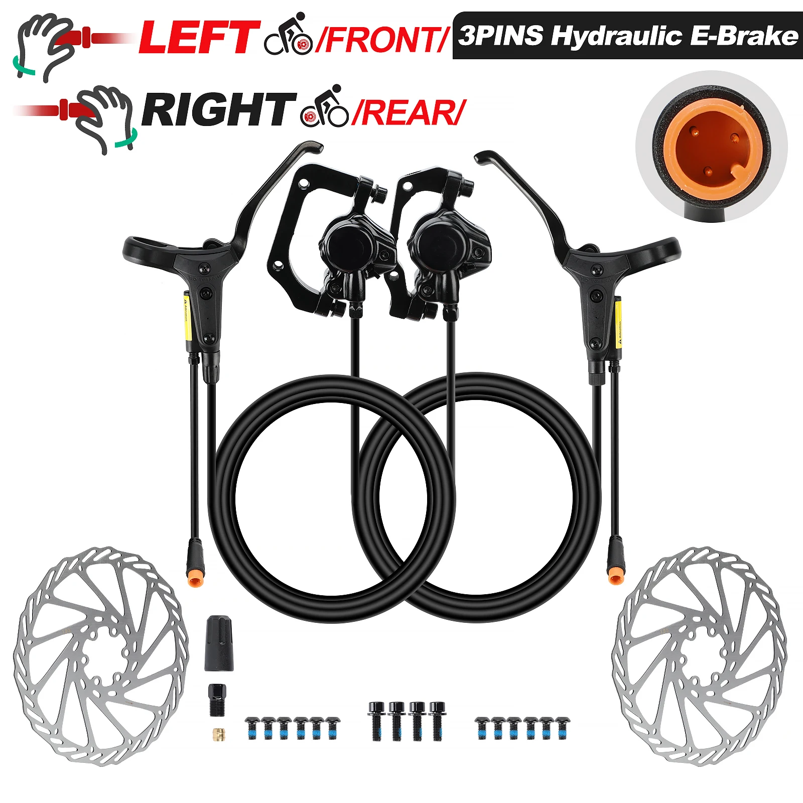 

EBike Hydraulic Brake Kit, 2 Piston Disc Brake Lever Set for e-bikes, Bafang, Tongsheng & Conversion Kit, 3pin optional