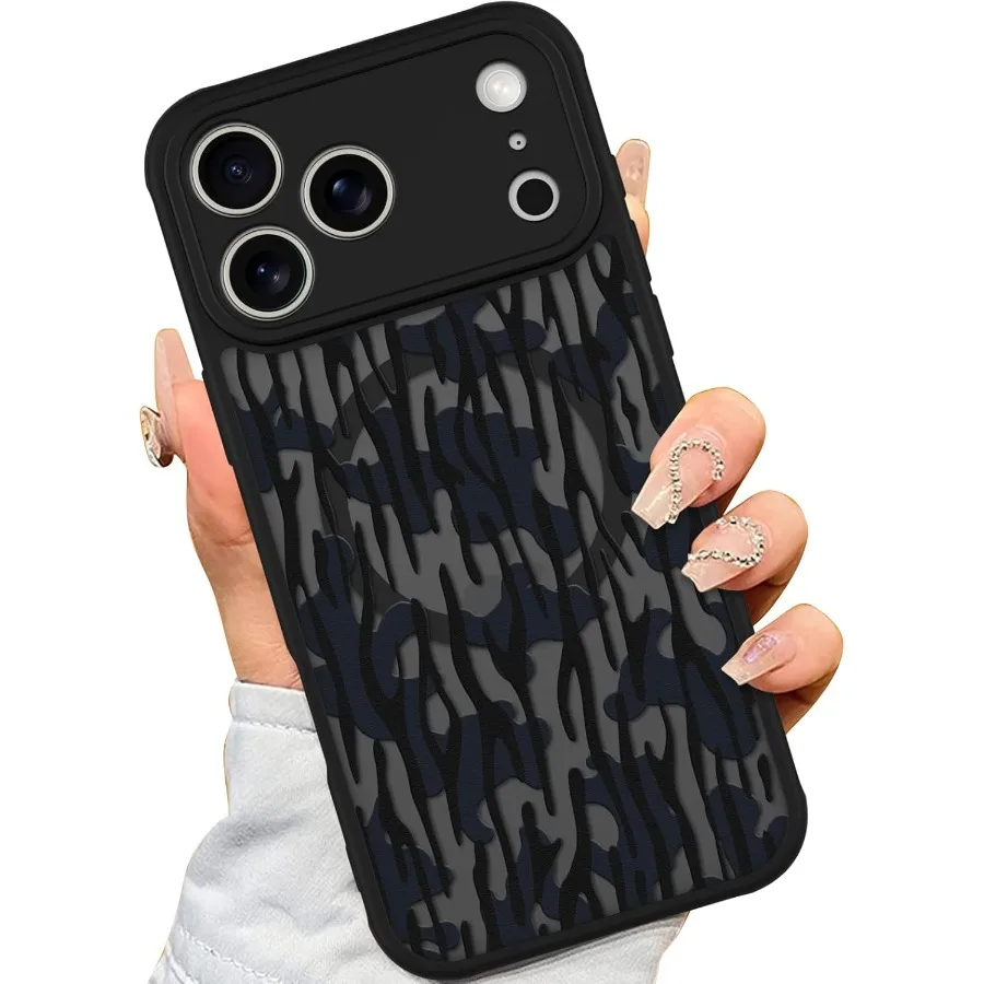 아이폰 17 프로용 케이스 [MagSafe 호환] 블랙 카모플라주 패턴 디자인 여성 소녀 남성용 소프트 TPU 범퍼