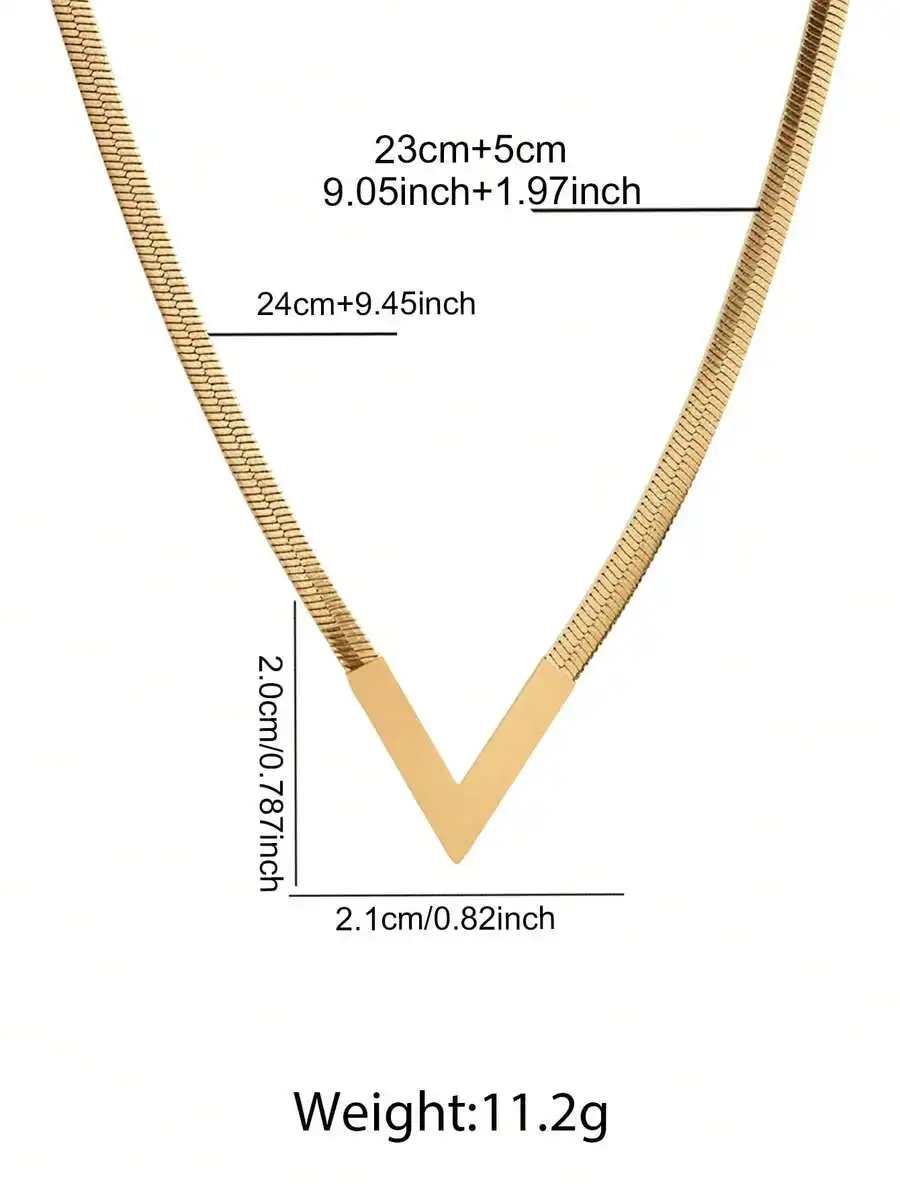 

Stainless Steel V-Shaped Flat Snake Chain Necklace For Women Geometric Pendant Fashion Jewelry