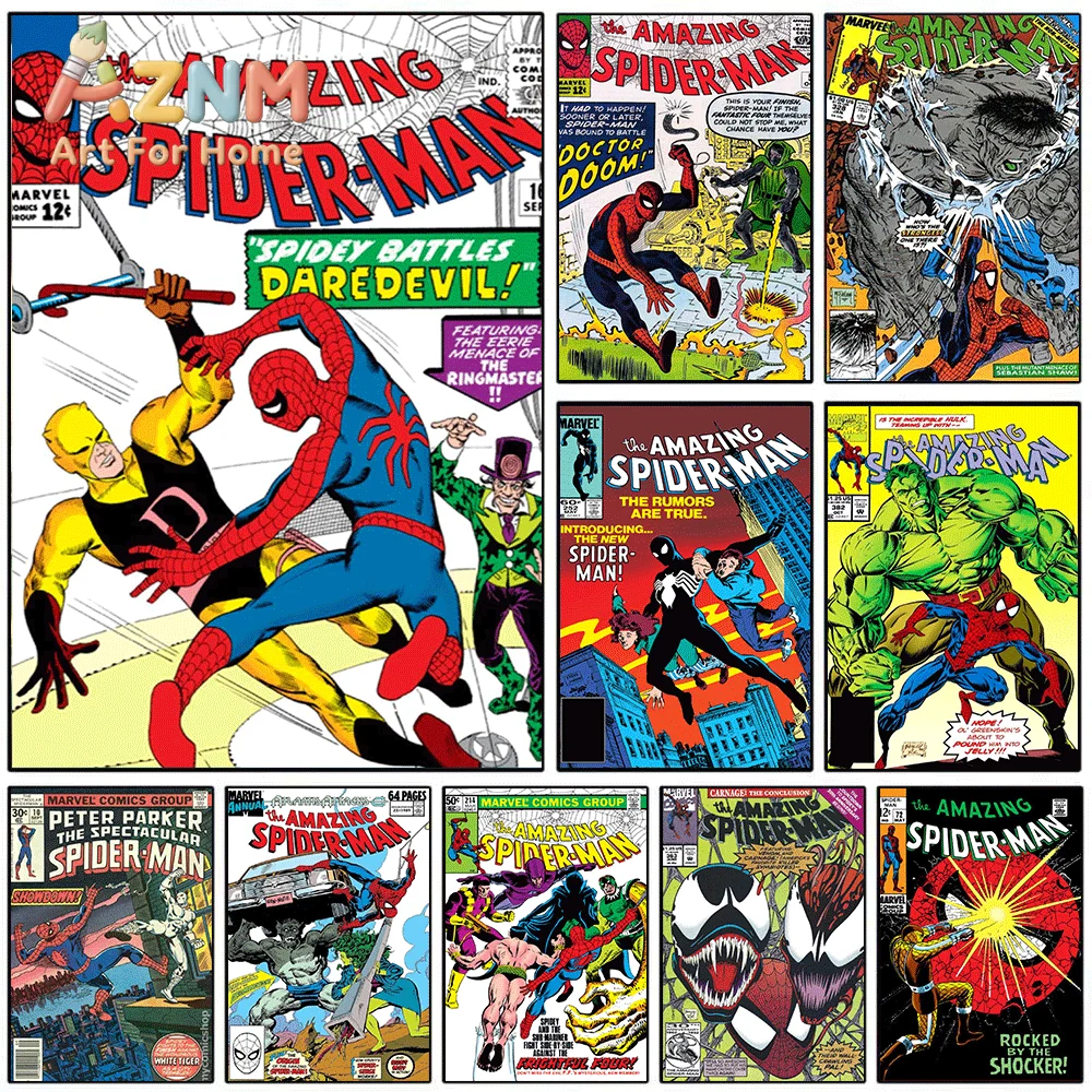 Marvel The Amazing Spider-Man Spidey Battles Daredevil Vintage Comic Canvas Wall Art Superhero Retro Print Home Living Room Be
