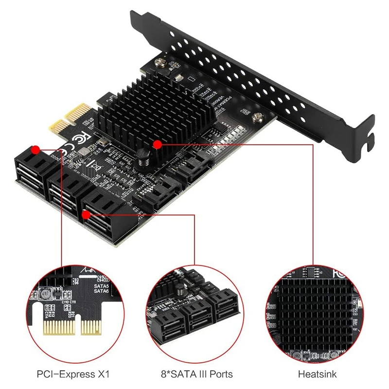 Carte SATA 3 PCI Express 6 000, 8 ports, contrôleur PCI-E SATA 1X vers SATA 3.0, adaptateur 6 Go pour disque dur SSD