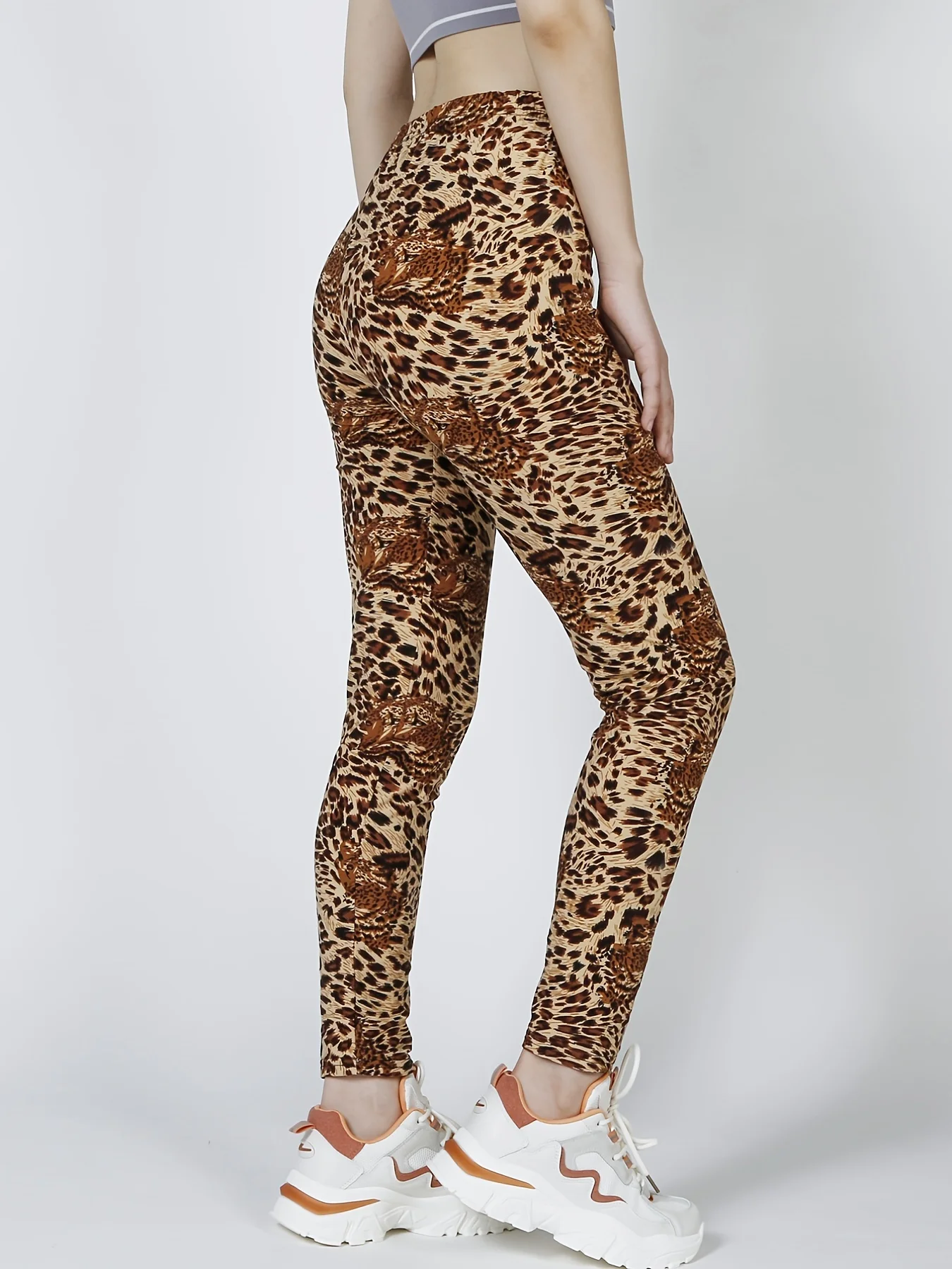 Women Fleece‑Lined Leggings Classic Brown Leopard Animal Print Mid‑Waist Winter Warm Bottoms