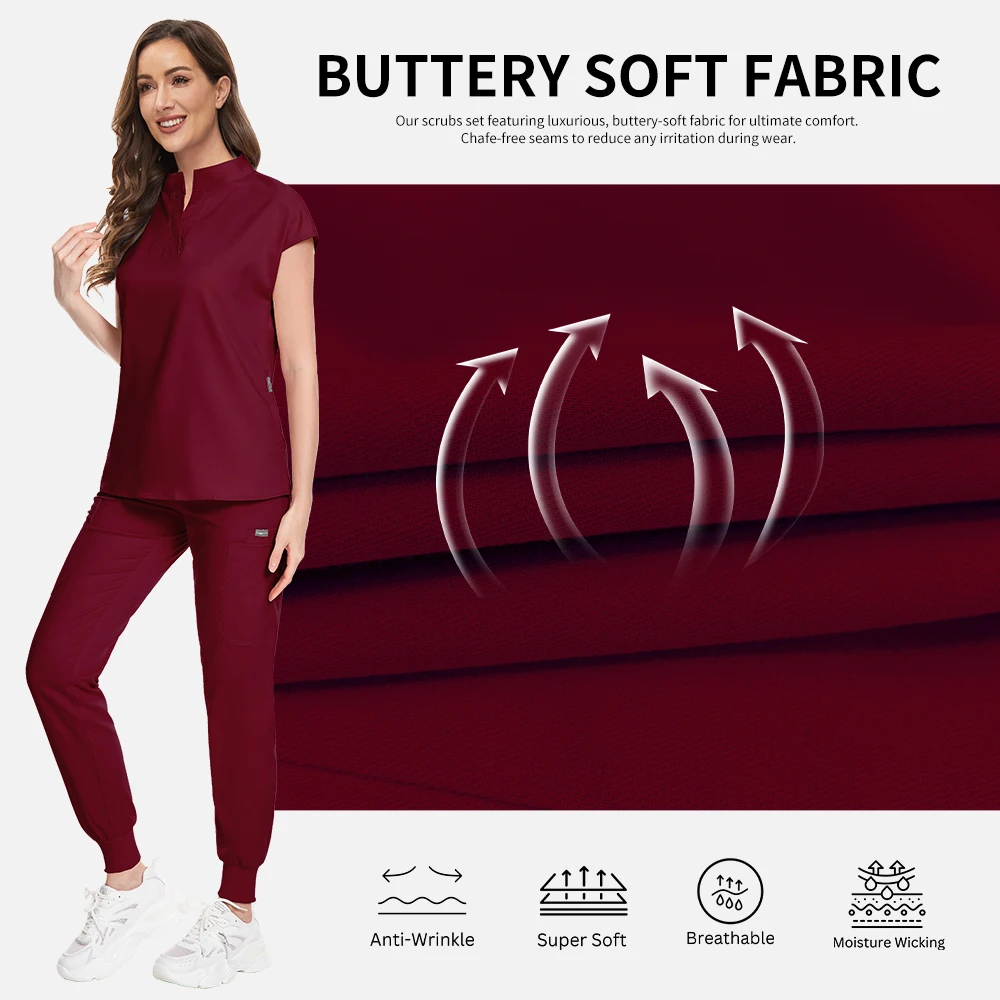 Scrub medico Set Uniformi spa Uniforme da lavoro sanitario Estetista Abiti da lavoro Scrub Top Pantaloni Set Abbigliamento da lavoro unisex per farmacista