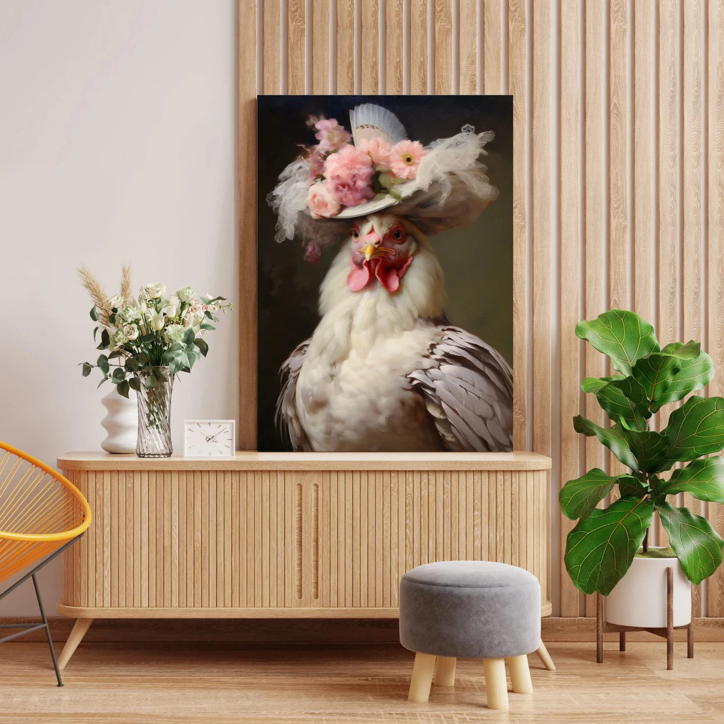 Royal Chicken Vintage Print Renaissance Animal Portrait Solemn Animal Canvas Poster Renovation Art Animal Lover Gift Home Dec