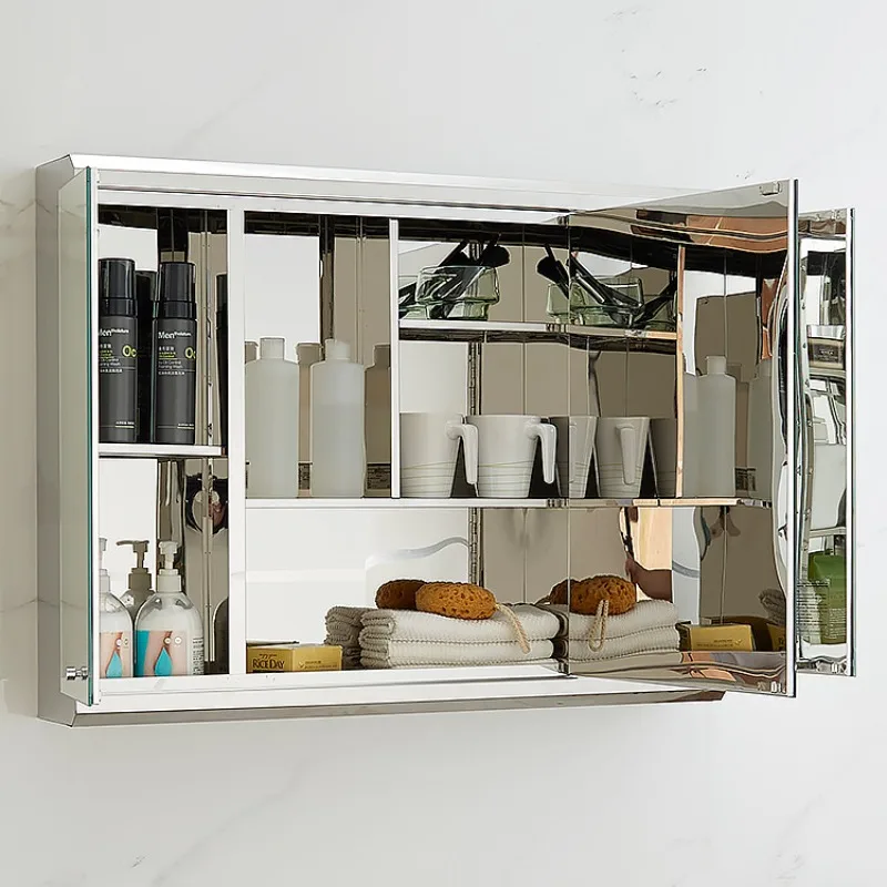 

Stainless steel light luxury smart bathroom mirror cabinet with shelf, mirror toilet, toilet wall-mounted storage