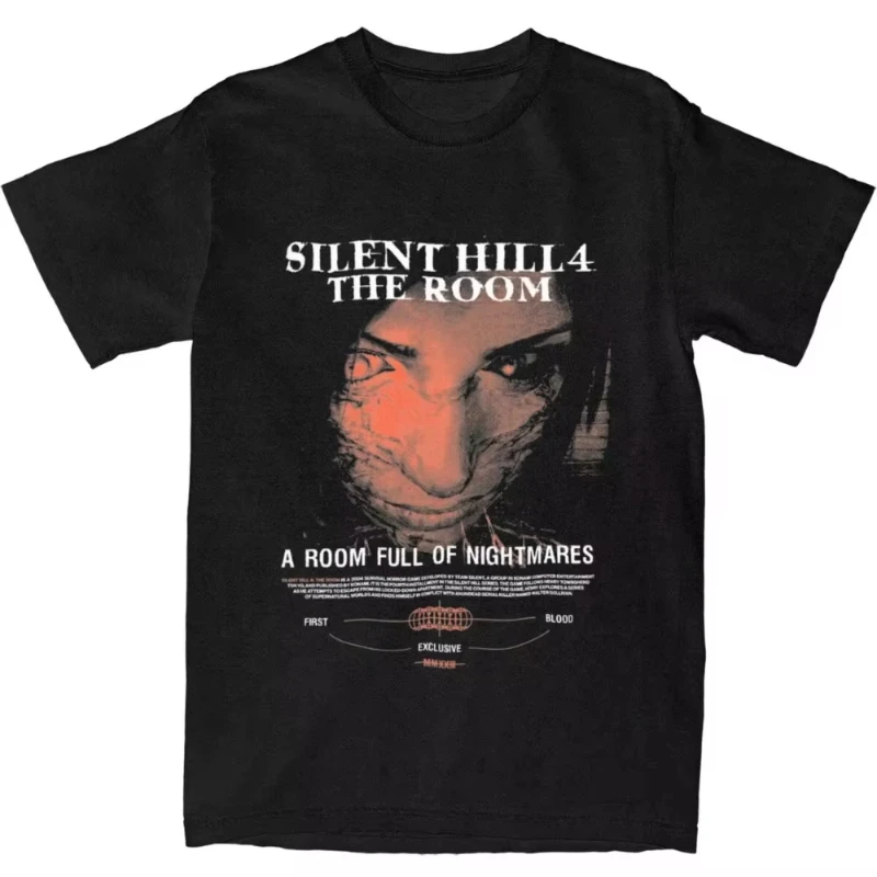 Summer round neck fashionable T-shirt logo oversized top Silent Hill 4 V T-shirt couple horror video game retro cotton T-shirt