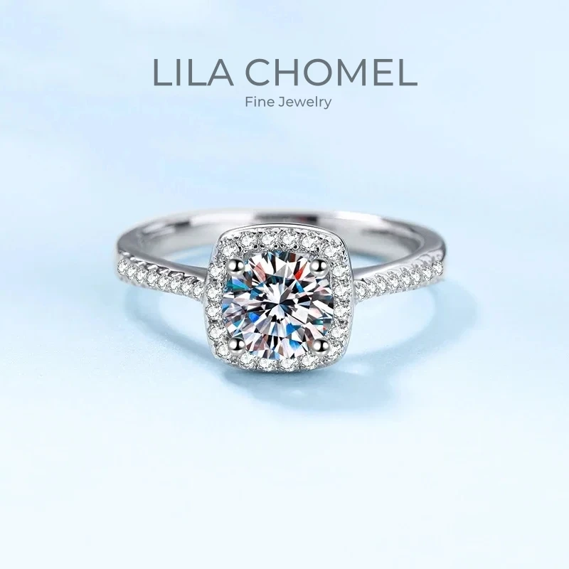 

Quality Jewelry Four Claw Inlay PT950 Platinum Rings Moissanite VVS1 D Color 0.5/1 CT Diamond Round Circular Pronged Women Ring