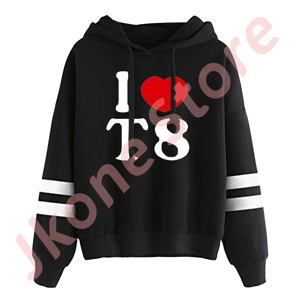 Tate McRae I Love T8 Logo Merch Pullover Hoodies Pocketless Parallel Bars Sleeve Streetwear Sweatshirts