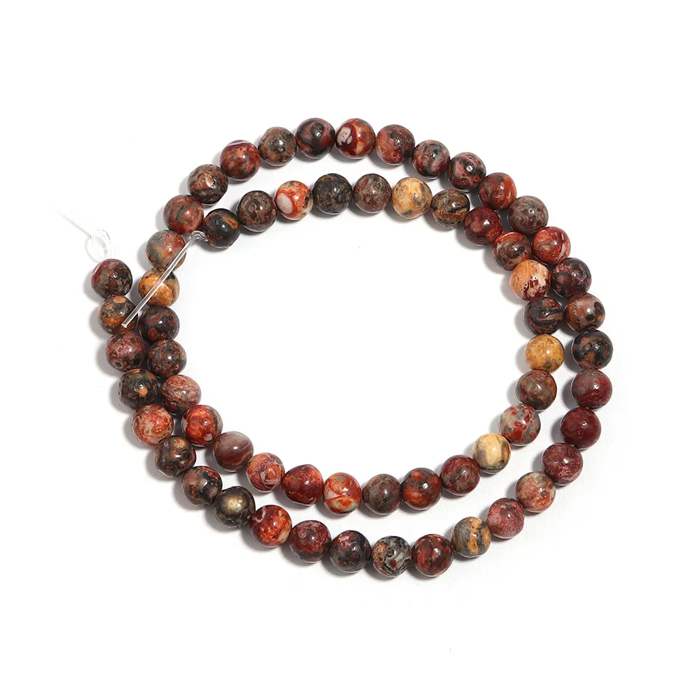 Natural Red Leopard Skin Stone Beads Round Loose Jasper Spacer Beads for Jewelry Making Diy Bracelet Necklace 4/6/8/10/12mm 15in