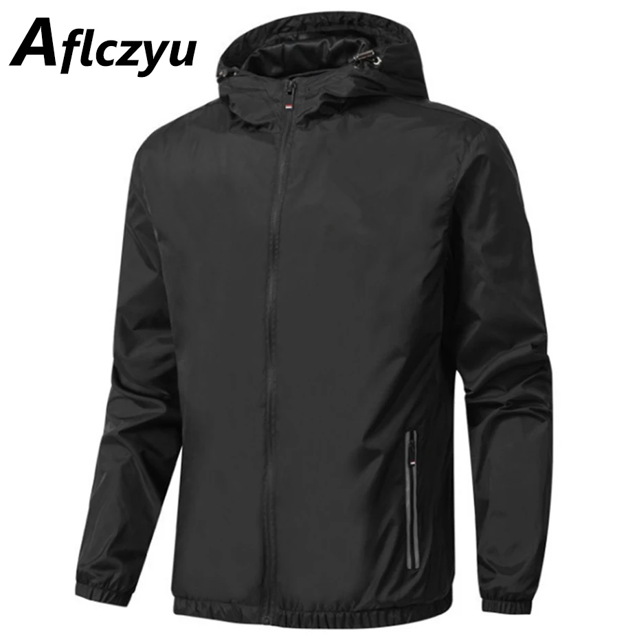 

Solid Color Windbreaker Jacket Men Camping Jacket Fashion Casual Hooded Jackets Coats Male Black Windbreaker Outerwear