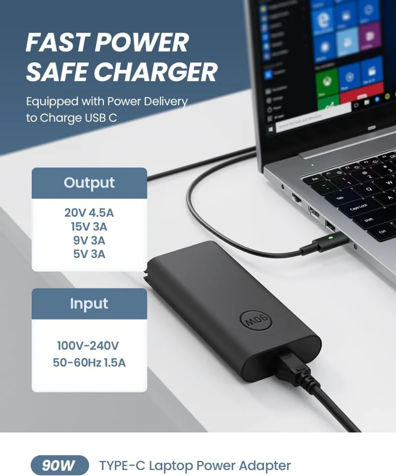 90W 20V 4.5A type-C USB-C AC Laptop Adapter For Dell XPS 12 13 15 17,Precision 3540 Latitude 3400 3500 Charger Power Supply
