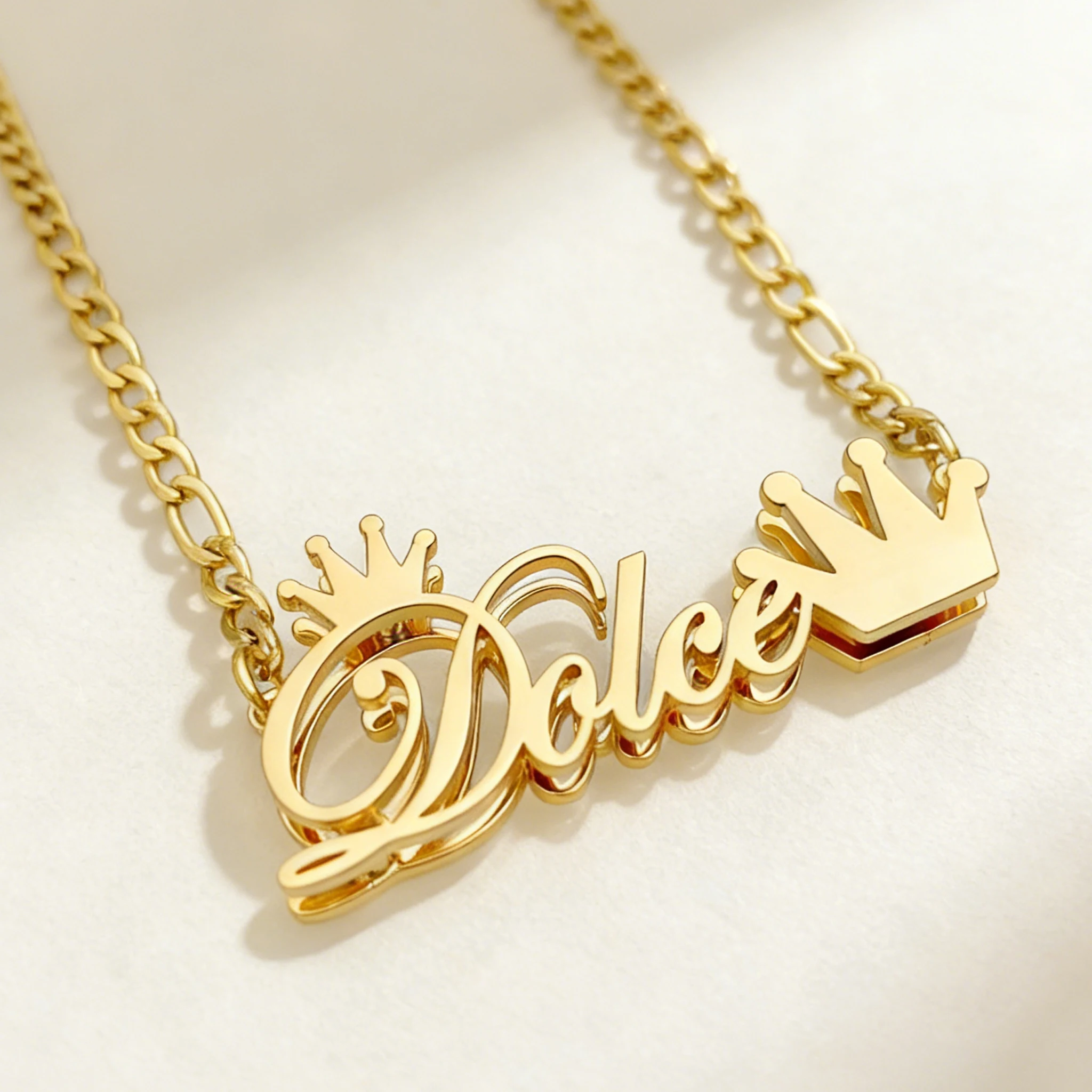 DUOYING Custom Name Jewelry Set Cuba Chain Stainless Steel Necklace Crown Earrings 18K Personalization Plated Women Gift view 4