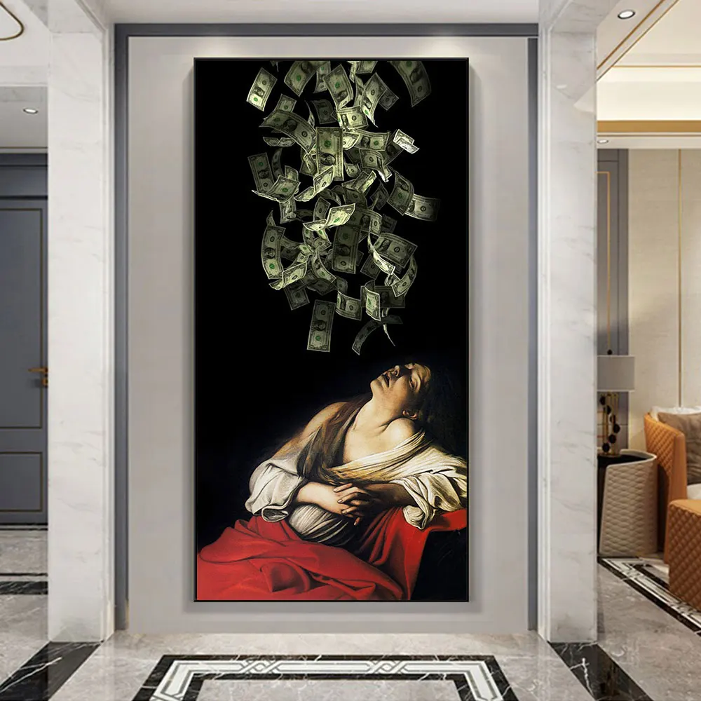 نشوة مادلين كارافاجيو المشارك يطبع قماش جدار الفن مضحك الخيال من المال صورة لغرفة المعيشة ديكور المنزل #4