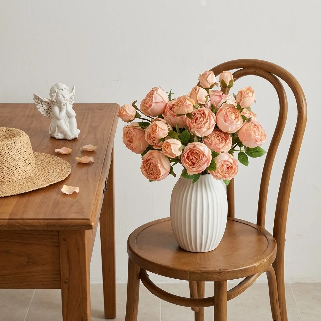 Artificial Rose Bouquet  Fake Fabric Flowers Faded Edge Rose Bouquet Artificial Simulation Rose Bouquet For Table Home