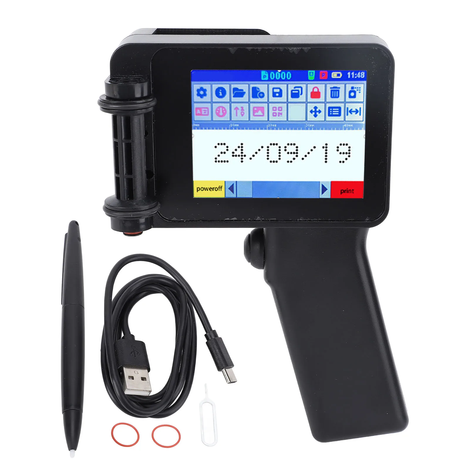 Handheld Inkjet Printer Gun Small Portable with HD LED 4.3in Touch Screen N6 Without Cartridge 12.7mm for QR Code Barcode