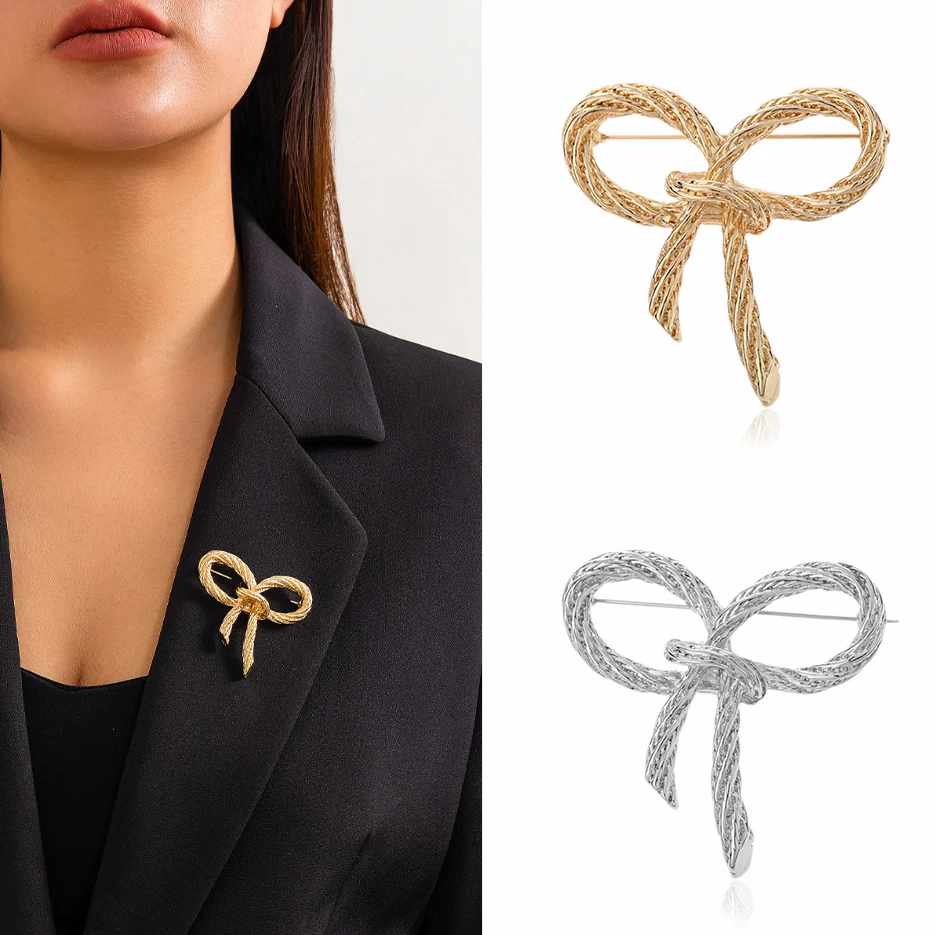 Vintage Gold Farbe Metall Bowknots Brosche Pin Für Frau Revers Pin Mode Mädchen Kleidung Mantel Schmuck Dekoration Zubehör