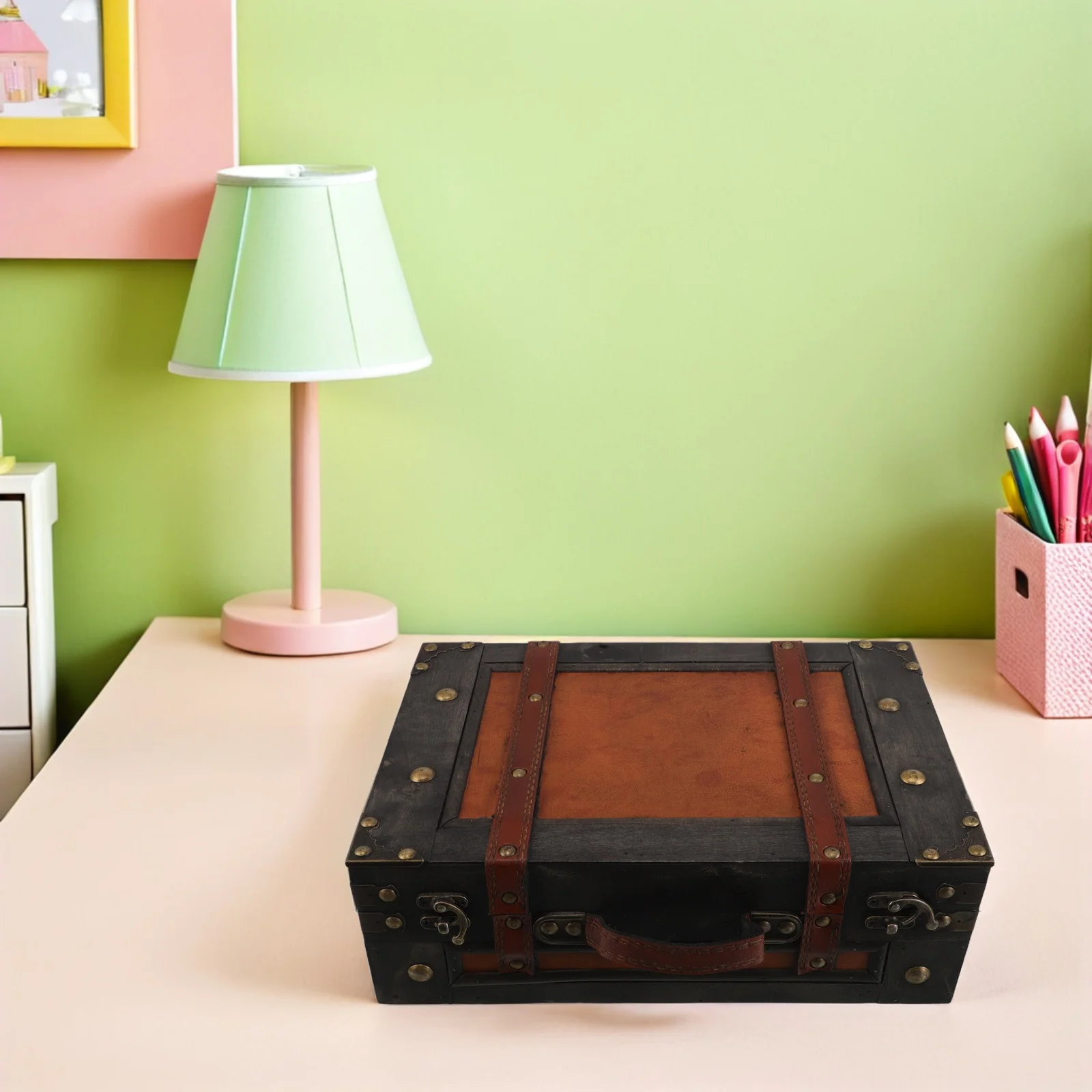 

Vintage Wood Prop Suitcase Retro Vintage Keepsake Box Decorative Wooden Chest Storage Travel Trunks Luggage Suitcases Box