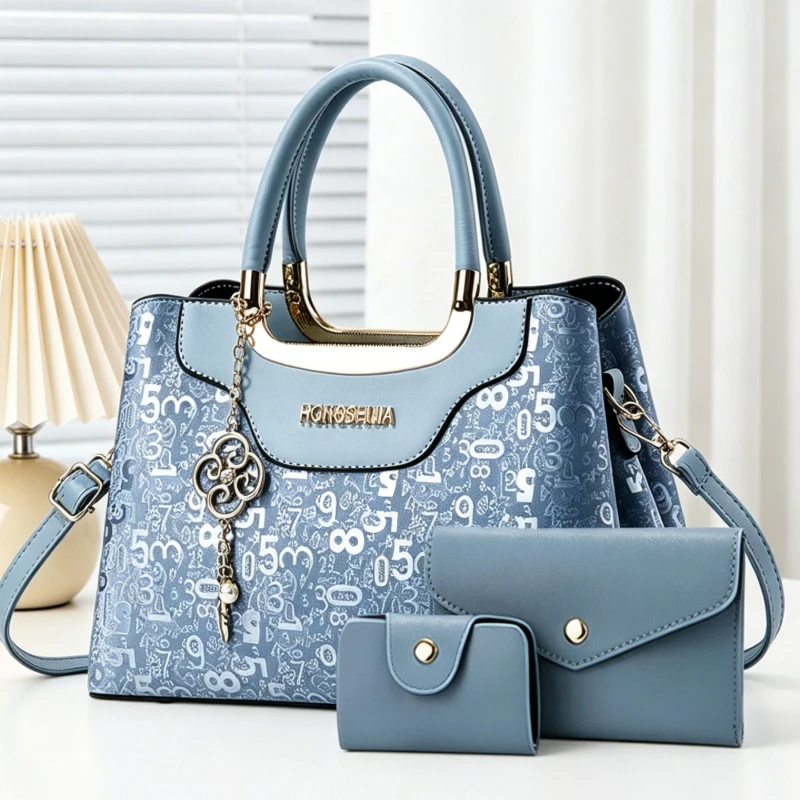 3-piece Fashion Women's Handbag Set, Light Luxury Digital Print Crossbody Bag for Women, Large Capacity Multi-Pocket Shoulder view 5
