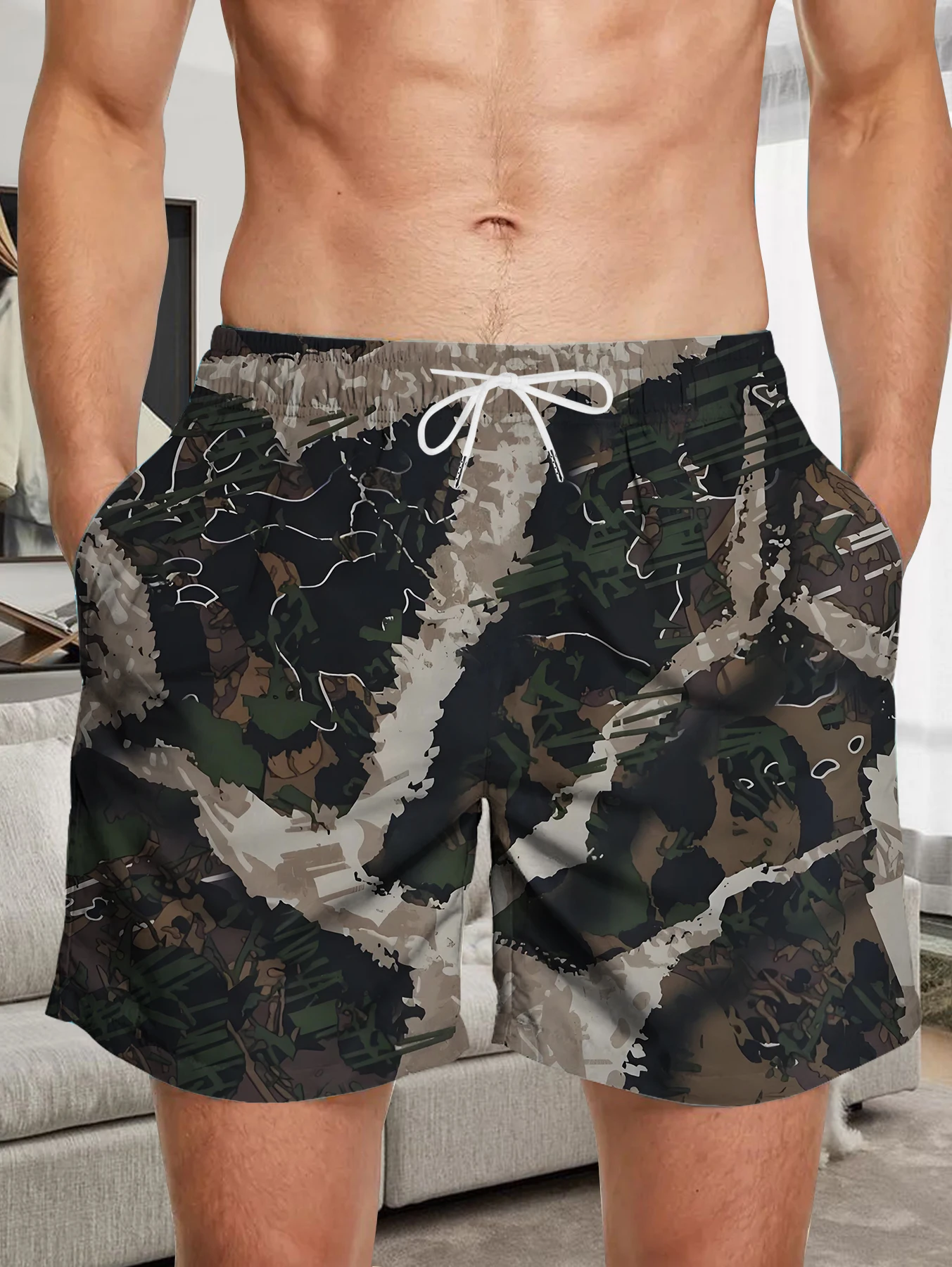 

Polyester Quick Dry Men Shorts Retro Full Digital Print Beach Casual Board Pants