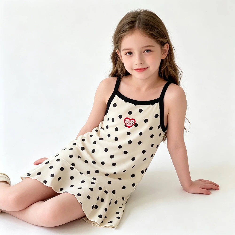 2026 New Summer Girls Nightdress Sleeveless Spaghetti Strap Kids Sleep Dress Cute Print Ruffle Dresses Children Pajamas Homewear