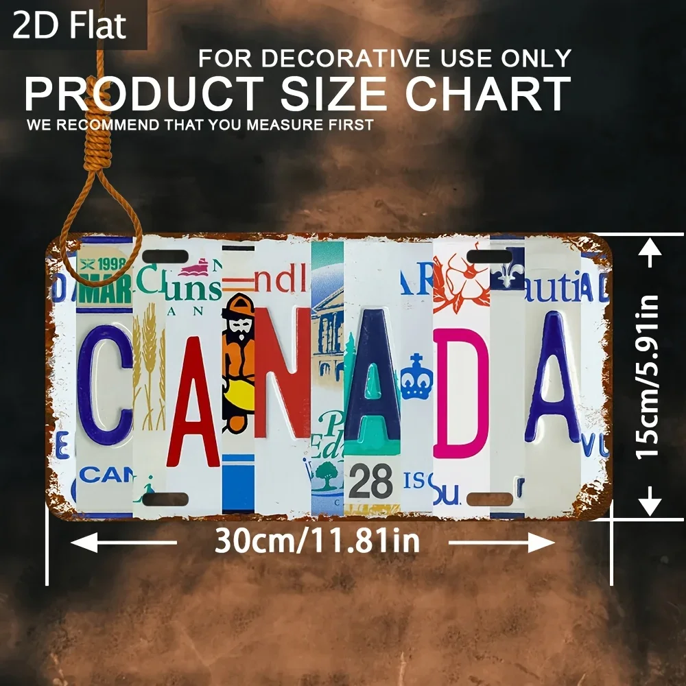 2D Flat, 1pc 30.48x15.24 cm Aluminum Metal Wall Art - Vintage License Plate Design with Canadian Provincial Plates (ON, QC, BC)