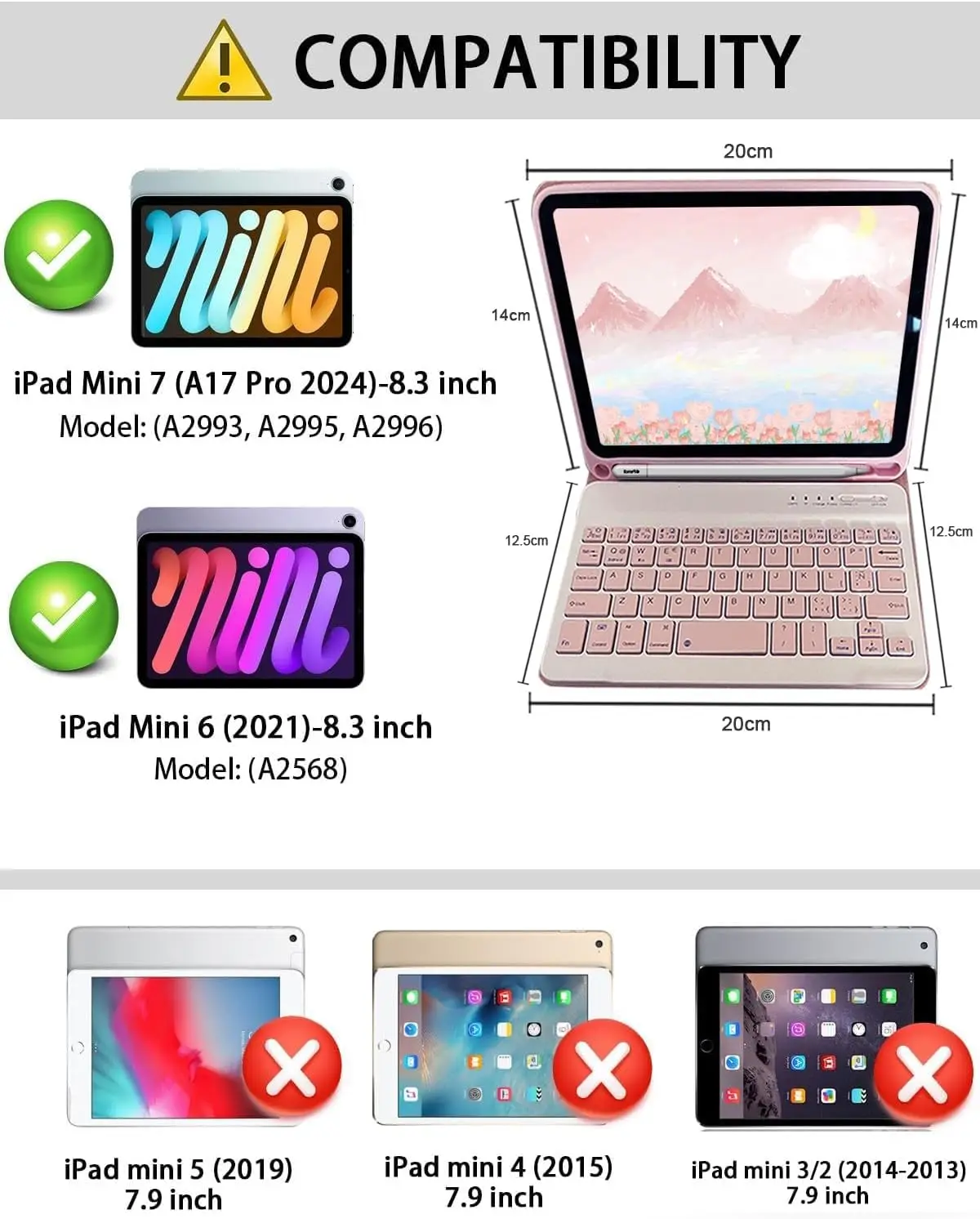 Keyboard Case for iPad mini 7 A17 Pro 2024 Mini 6  8.3 inch Magnetically Keyboard Pencil Holder For iPad mini 7th/6th Generation