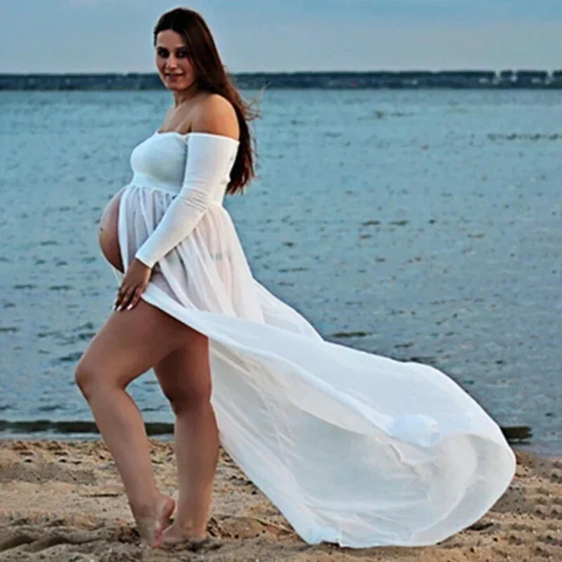 

Slit-Front Pregnant Maternity Dresses For Pregnancy Pregnant Clothes Maxi Gown Women Sexy Photo Shoot Photography Props Clothing