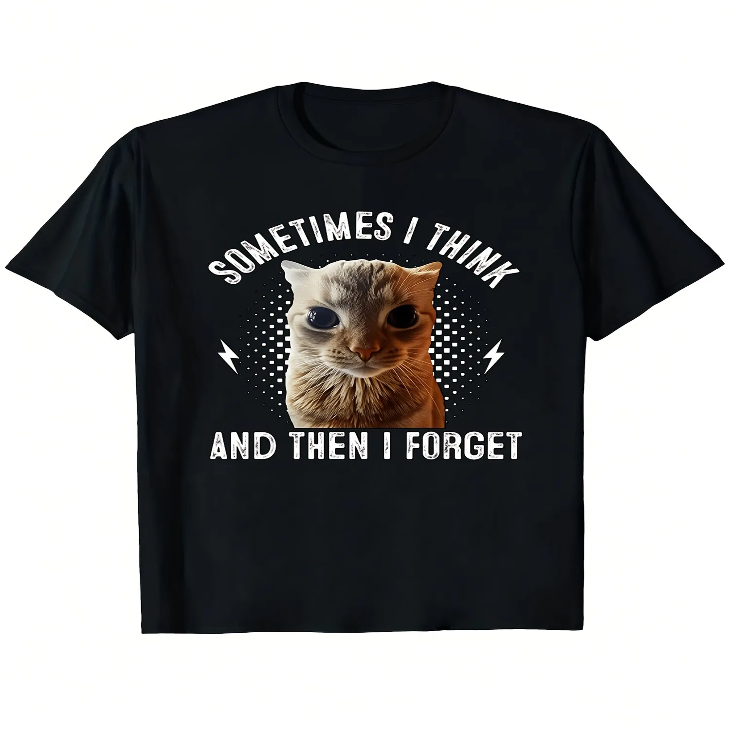 Funny _Sometimes I for THINK, Then I Forget_ Cat Meme T-Shirt- with Text- Unisex Humorous Everyday Casual T-Shirt- Comfortable Fit for All Seasons- Non-Stretch, Machine Washable- Fun Gift Idea, P 100% cotton t shirt, Gift tshirt