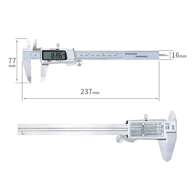 Imagem -05 - Pinça de 0150 mm Display Digital Eletrônico Vernier Caliper 0.01 mm com Ferramentas de Medição de Haste de Medição de Profundidade Aço Inoxidável