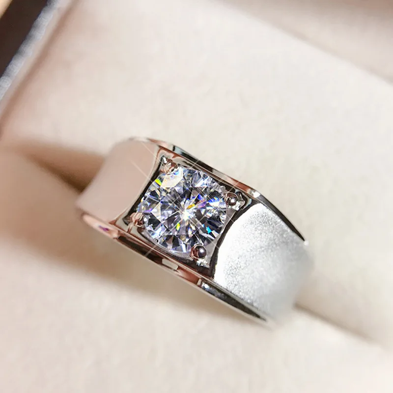 Domineering Men's Imitation Moissanite Silver Ring Inlaid with Eight Hearts and Eight Arrows Zircon Open Men's Ring